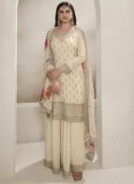 Heavy Viscose Chinon Ivory White Wedding Wear Embroidery Work Plazzo Suit